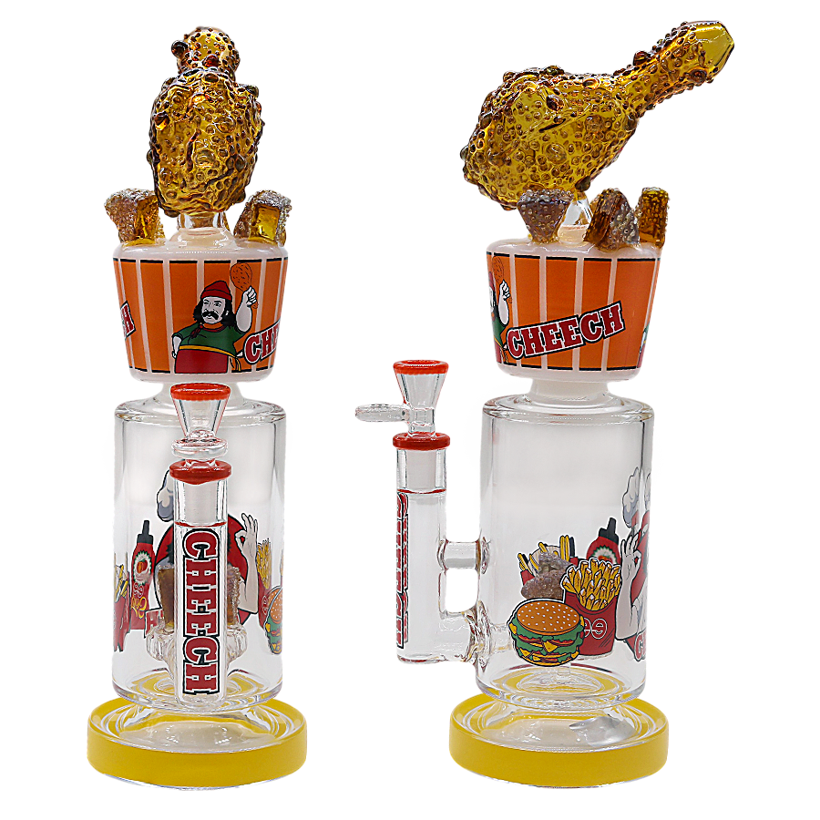 Cheech Fried Chicken And Burger Combo Theme With Fried Chicken Perc Staright Waterpipe (CHE-413) | 14 inches | Assorted Colors product image